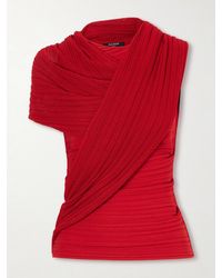 Balmain - Draped Ribbed Jersey Blouse - Lyst