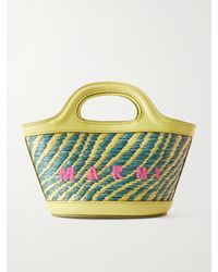 Marni - Tropicalia Micro Leather And Embroidered Faux Raffia Tote - Lyst