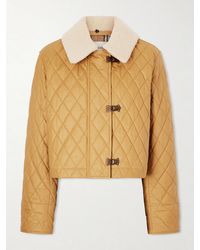 Burberry - Cropped Shearling-Trimmed Coated-Cotton Jacket - Lyst