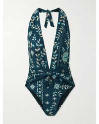Agua Bendita - Salm Relicario Tie-Front Printed Recycled Halterneck Swimsuit - Lyst