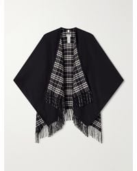 Burberry - Reversible Fringed Checked Wool Cape - Lyst