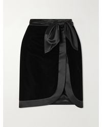 Saint Laurent - Silk-Trimmed Velvet Midi Skirt - Lyst
