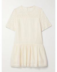 Ulla Johnson - Gabi Minikleid Aus Einer Baumwoll-Seidenmischung Mit Lochstickerei Und Tüllbesätzen - Lyst