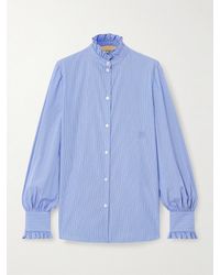 Valentino Garavani - Ruffled Striped Cotton-Poplin Shirt - Lyst