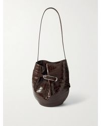 Liffner - Buckled Croc-Effect Glossed-Leather Bucket Bag - Lyst