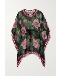 Dolce & Gabbana Kaftan Aus Seidenchiffon Mit Blumenprint - Schwarz