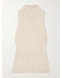 Brunello Cucinelli - Ärmelloser Stehkragenpullover Aus Metallic-Rippstrick - Lyst