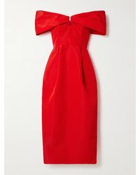 Carolina Herrera - Off-The-Shoulder Pleated Silk-Faille Midi Dress - Lyst