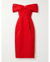Carolina Herrera - Schulterfreies Midikleid Aus Seiden-Faille Mit Falten - Lyst