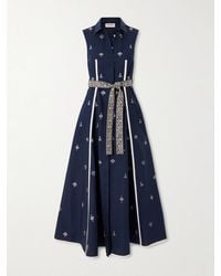 Emporio Sirenuse - Belted Embroidered Cotton-Poplin Midi Dress - Lyst