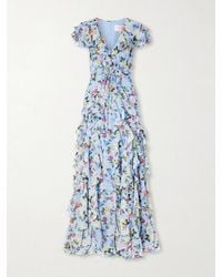 Carolina Herrera - Ruffled Floral-Printed Silk Chiffon Gown - Lyst