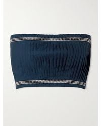 Emporio Sirenuse - Flavia Strapless Cropped Embroidered Pleated Cotton-Blend Top - Lyst