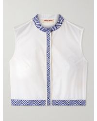 Emporio Sirenuse - Haut Raccourci En Popeline De Coton Mélangé À Broderies Andorra Iris - Lyst