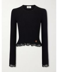 Saint Laurent - Lace-Trimmed Ribbed Wool, Cashmere And Silk-Blend Knitwear - Lyst