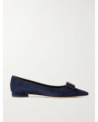 Manolo Blahnik - Reador 10 Bow-Detailed Suede Point-Toe Flats - Lyst