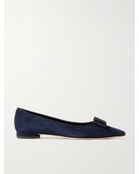 Manolo Blahnik - Reador 10 Bow-Detailed Suede Point-Toe Flats - Lyst