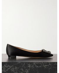 Manolo Blahnik - Hangisi Crystal-Embellished Satin Point-Toe Flats - Lyst