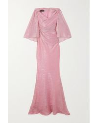 Talbot Runhof Robe Aus Metallic-voile Mit Cape-effekt - Pink