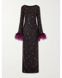 Clio Peppiatt - Mae Feather-Trimmed Embellished Beaded Tulle Gown - Lyst