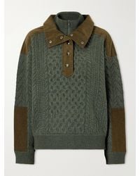 Sea - Allen Cotton Corduroy-Trimmed Cable-Knit Wool Sweater - Lyst