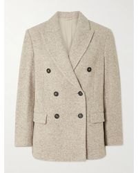 Brunello Cucinelli - Double-Breasted Wool And Silk-Blend Tweed Blazer - Lyst