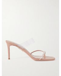 Aquazzura - Movie 75 Pvc-Trimmed Crystal-Embellished Suede Mules - Lyst