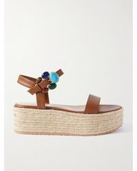 Gianvito Rossi - Sandales Plates-Formes Façon Espadrilles En Cuir À Ornements 40 - Lyst