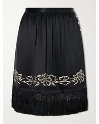 Bode - Phantasm Fringed Embroidered Silk-Satin Mini Skirt - Lyst