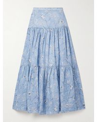 Agua Bendita - Anis Lymanopoda Tiered Printed Linen Maxi Skirt - Lyst