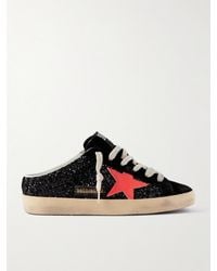 Golden Goose - Super-Star Sabot Distressed Glittered Leather And Suede Slip-On Sneakers - Lyst
