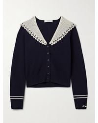 Sea - Marie Crocheted Cotton-Trimmed Merino Wool Cardigan - Lyst