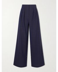 Tibi - Stella Pleated Checked Wool And Cotton-Blend Wide-Leg Pants - Lyst