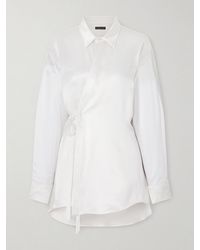 Balenciaga - Tie-Detailed Crystal-Embellished Silk-Blend Satin Blouse - Lyst