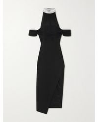 David Koma - Cold-Shoulder Stretch Tulle-Trimmed Embellished Cady Midi Dress - Lyst