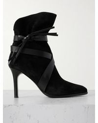 Isabel Marant - Atiny Ankle Boots Aus Veloursleder Mit Lederbesätzen Und Fransen - Lyst