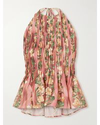 Agua Bendita - Caña Pleated Floral-Print Linen-Woven Halterneck Blouse - Lyst