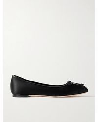 Manolo Blahnik - Verallim 10 Bow-Detailed Leather-Trimmed Satin Ballet Flats - Lyst