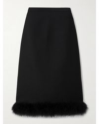 Valentino Garavani - Feather-Trimmed Wool And Silk-Blend Crepe Skirt - Lyst
