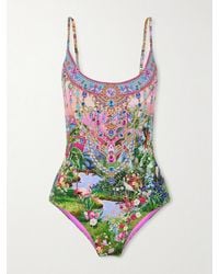 CAMILLA - Crystal-Embellished Printed Swimsuit - Lyst