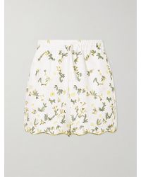 Christiano Marchelli - Elena Floral-Embroidered Linen Drawstring Shorts - Lyst