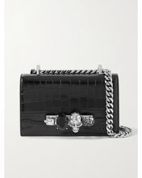 McQueen - Jewelled Satchel Schultertasche Aus Leder Mit Krokodileffekt Und Verzierung - Lyst