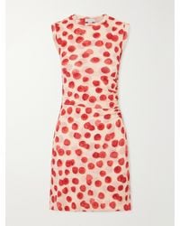 Stella McCartney - Gathered Printed Mesh Mini Dress - Lyst