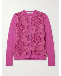 Oscar de la Renta - Guipure Lace-Paneled Silk-Blend Cardigan - Lyst