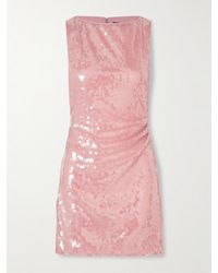 STAUD - Eton Ruched Sequined Tulle Mini Dress - Lyst