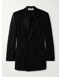 Saint Laurent - Double-Breasted Satin-Trimmed Lace Blazer - Lyst