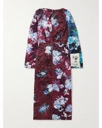 Erdem - Frayed Floral-Print Crinkled-Satin Midi Dress - Lyst