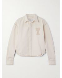 Ami Paris - Adc Embroidered Cotton-Twill Cropped Shirt - Lyst
