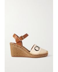 Chloé Woody Leather And Logo-print Canvas Espadrille Wedges - White