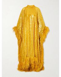 ‎Taller Marmo - Casta Diva Feather-Trimmed Jacquard-Knit Metallic Fil Coupé Silk-Blend Gown - Lyst