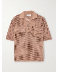 Brunello Cucinelli - Sequin-Emhellished Open-Knit Cotton-Blend Polo Top - Lyst